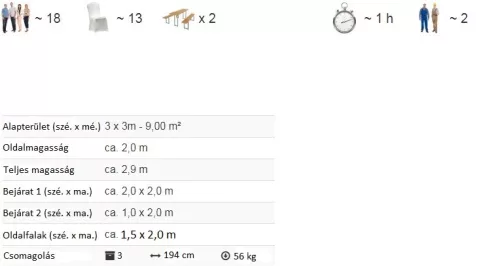 TP 3x3m standard rendezvénysátor, PVC 700 - fehér