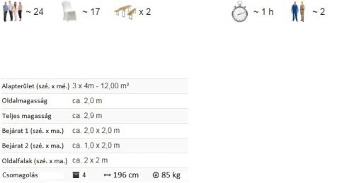 TP 3x4m erősített rendezvénysátor, PVC 750 - fehér