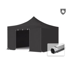   TP 4x4m összecsukható 850N alumínium pavilon, 4 db oldalfallal, ablak nélkül, tűzálló - fekete