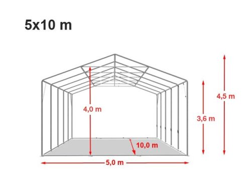 TP Vario 5x10m 3,6m oldalmagas raktársátor, bejárat típusa: eltolható