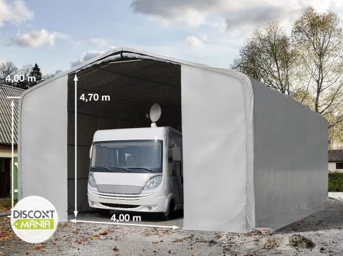 TP WIKINGER 8x36m 4m oldalmagas ponyvagarázs / sátorgarázs, PVC 850 ponyva - szürke