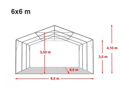 TP Outlander 6x6m 3m oldalmagas raktársátor tűzálló ponyvával, sötétzöld, bejárat típusa: standard