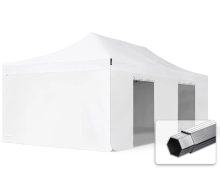   Professional összecsukható sátrak PROFESSIONAL 400g/m2- ponyvával, alumínium szerkezettel, 4 oldalfallal, ablak nélkül - 4x8m fehér