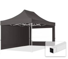   Professional összecsukható sátrak ECO 300g/m2 ponyvával, acélszerkezettel, 2 oldalfallal, panoráma ablakkal - 3x4,5m sötétszürke