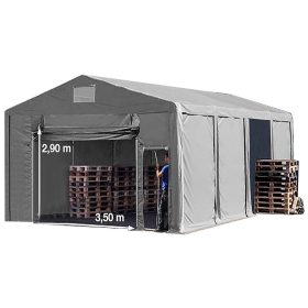   TP Vario 8x8m 3m oldalmagas raktársátor, bejárat típusa: felhúzható