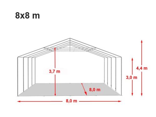 TP Vario 8x8m 3m oldalmagas raktársátor, bejárat típusa: felhúzható