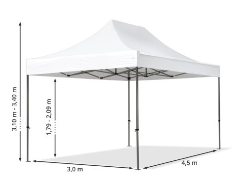 TP 3x4,5m összecsukható 800N acél pavilon, 4 db oldalfallal, ablak nélkül,  tűzálló