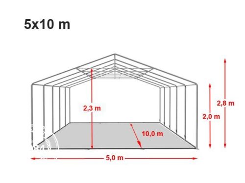 TP PREMIUM 5x10m raktársátor, PVC 750 ponyvával, fehér