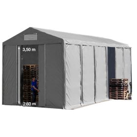   TP Vario 8x10m 3,6m oldalmagas raktársátor, bejárat típusa: eltolható