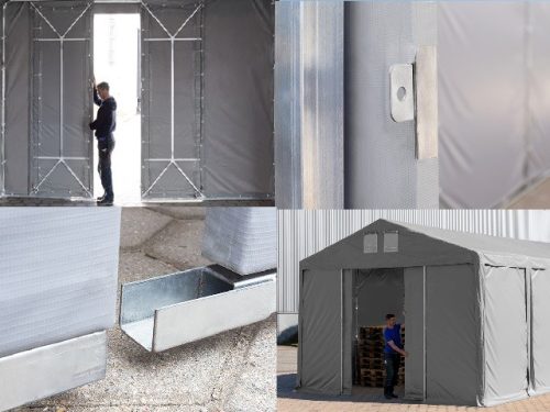 TP Vario 8x10m 3,6m oldalmagas raktársátor, bejárat típusa: eltolható