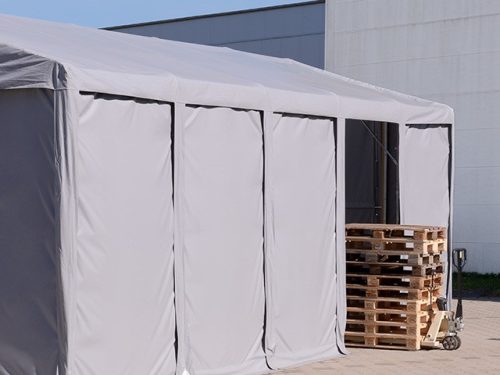 TP Vario 8x10m 3,6m oldalmagas raktársátor, bejárat típusa: eltolható