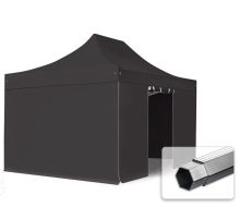   Professional összecsukható sátrak PROFESSIONAL 400g/m2 ponyvával, alumínium szerkezettel, 4 oldalfallal, ablak nélkül - 3x4,5m fekete