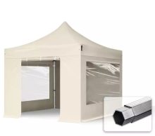   Professional összecsukható sátrak PROFESSIONAL 400g/m2 ponyvával, alumínium szerkezettel, 4 oldalfallal, panoráma ablakkal - 3x3m krém