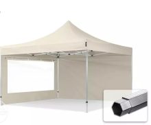   Professional összecsukható sátrak PROFESSIONAL 400g/m2 ponyvával, alumínium szerkezettel, 2 oldalfallal, panoráma ablakkal - 4x4m krém