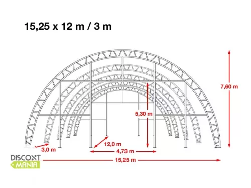 TP HIGHLANDER 15,25x12m erősített ipari sátorcsarnok / mezőgazdasági sátor nehezen éghető PRIMEtex 2300 ponyvával