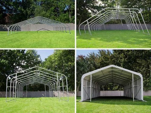 TP WIKINGER 5x10m 4m oldalmagas ponyvagarázs / sátorgarázs, nehezen éghető PRIMEtex 2300 ponyva - szürke