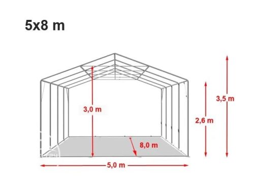 TP 5x8m 2,6m oldalmagas erősített rendezvénysátor, PVC 800 - fehér