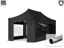   Professional összecsukható sátor PROFESSIONAL 620g/m2 tűzálló ponyvával, alumínium szerkezettel, 4 oldalfallal, panoráma ablakkal - 3x6m fekete