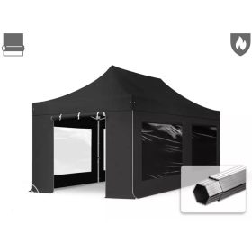   TP 3x6m összecsukható 850N alumínium pavilon, 4 db oldalfallal, tűzálló - fekete