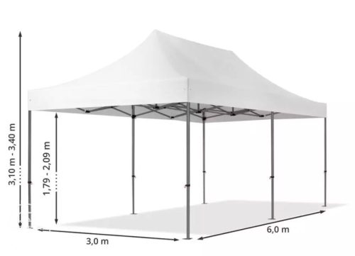 TP 3x6m összecsukható 750N acél vázas pavilon, 2 db oldalfallal - fehér