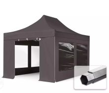   Professional összecsukható sátrak PROFESSIONAL 400g/m2 ponyvával, alumínium szerkezettel, 4 oldalfallal, panoráma ablakkal - 3x4,5m sötétszürke