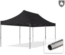   Professional összecsukható sátor PREMIUM 520g/m2 tűzálló ponyvával, acélszerkezettel, oldalfal nélkül - 3x6m fekete