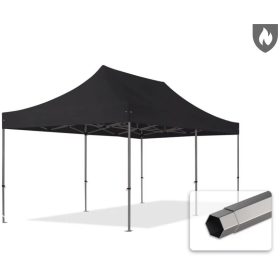   TP 3x6m összecsukható 800N acél pavilon, oldalfal nélkül, tűzálló - fekete