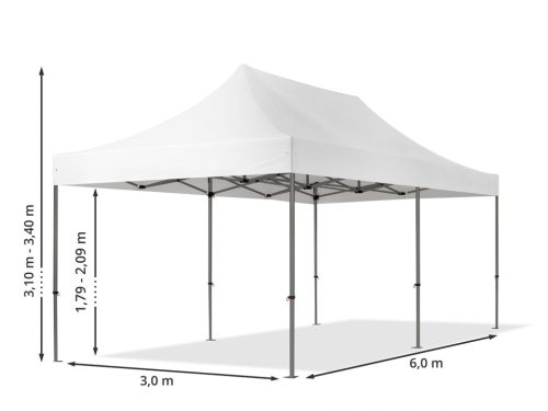 TP 3x6m összecsukható 800N acél pavilon, oldalfal nélkül, tűzálló - fekete