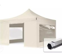   Professional összecsukható sátrak PROFESSIONAL 400g/m2 ponyvával, alumínium szerkezettel, 4 oldalfallal, panoráma ablakkal- 4x4m krém