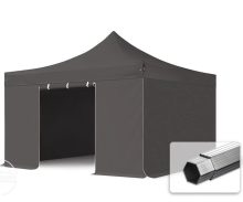   Professional összecsukható sátrak PROFESSIONAL 400g/m2 ponyvával, alumínium szerkezettel, 4 oldalfallal, ablak nélkül - 4x4m sötétszürke