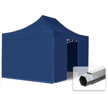   Professional összecsukható sátrak PROFESSIONAL 400g/m2 ponyvával, alumínium szerkezettel, 4 oldalfallal, ablak nélkül -  3x4,5m kék