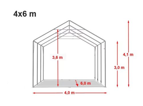 TP Outlander 4x6m 3m oldalmagas raktársátor tűzálló ponyvával, szürke, bejárat típusa: standard