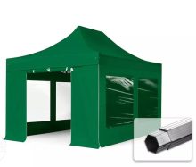   Professional összecsukható sátrak PROFESSIONAL 400g/m2 ponyvával, alumínium szerkezettel, 4 oldalfallal, panoráma ablakkal - 3x4,5m zöld