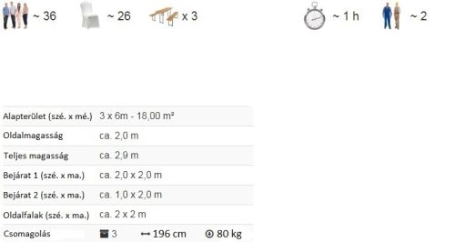 TP 3x6m standard rendezvénysátor, PVC 700 - fehér