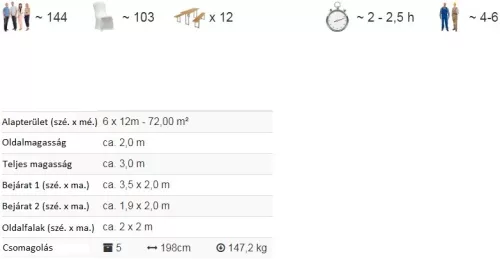 TP 6x12m standard rendezvénysátor, PE 450 - fehér