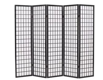 VID 5 paneles, fekete, japán stílusú paraván 200 x 170 cm