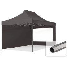   Professional összecsukható sátrak PREMIUM 350g/m2 ponyvával, acélszerkezettel, 2 oldalfallal, panoráma ablakkal - 3x4,5m sötétszürke