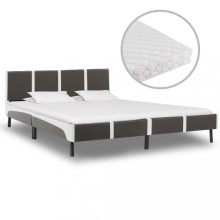 VID szürke és fehér műbőr ágy matraccal 160x200 cm