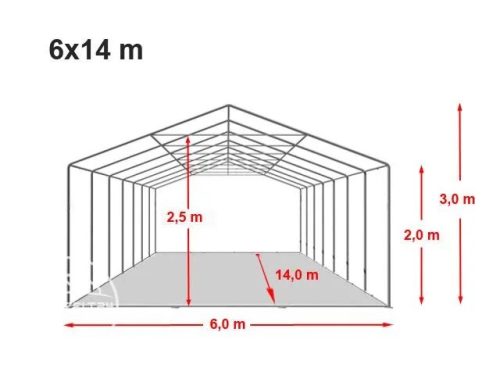 TP 6x14m erősített rendezvénysátor, PVC 800 - fehér - tűzálló