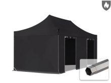   Professional összecsukható sátor PREMIUM 520g/m2 tűzálló ponyvával, acélszerkezettel, 4 oldalfallal, ablak nélkül - 3x6m fekete
