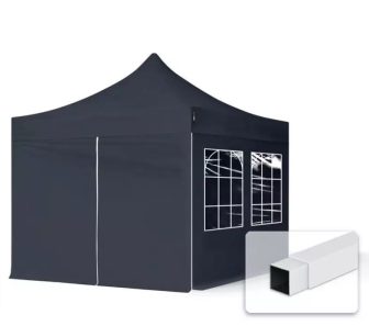 Professional összecsukható sátrak ECO 300g/m2 ponyvával, acélszerkezettel, 4 oldalfallal - 3x3m fekete