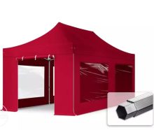   Professional összecsukható sátrak PROFESSIONAL 400g/m2 ponyvával, alumínium szerkezettel, 4 oldalfallal, panoráma ablakkal - 3x6m bordó