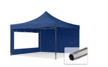   Professional összecsukható sátrak PREMIUM 350g/m2 ponyvával, acélszerkezettel, 2 oldalfallal, panoráma ablakkal - 4x4m kék