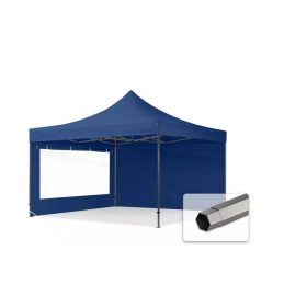   TP 4x4m összecsukható 750N acél vázas pavilon, 2 db oldalfallal - kék