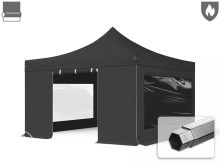   Professional összecsukható sátor PROFESSIONAL 620g/m2 tűzálló ponyvával, alumínium szerkezettel, 4 oldalfallal, panoráma ablakkal - 4x4m fekete