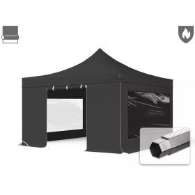   TP 4x4m összecsukható 850N alumínium pavilon, 4 db oldalfallal, tűzálló - fekete