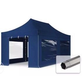   TP 3x6m összecsukható 750N acél vázas pavilon, 4 db oldalfallal - kék