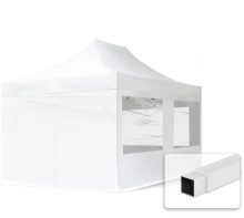   Professional összecsukható sátrak ECO 300g/m2 ponyvával, acélszerkezettel, 4 oldalfallal, panoráma ablakkal - 3x4,5m fehér