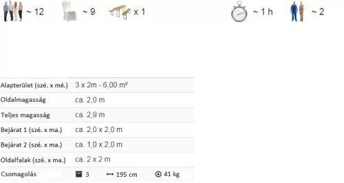 TP 3x2m standard rendezvénysátor, PVC 700 - fehér