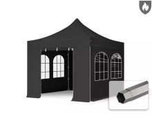   Professional összecsukható sátor PREMIUM 520g/m2 tűzálló ponyvával, acélszerkezettel, 4 oldalfallal, hagyományos ablakkal - 3x3m fekete
